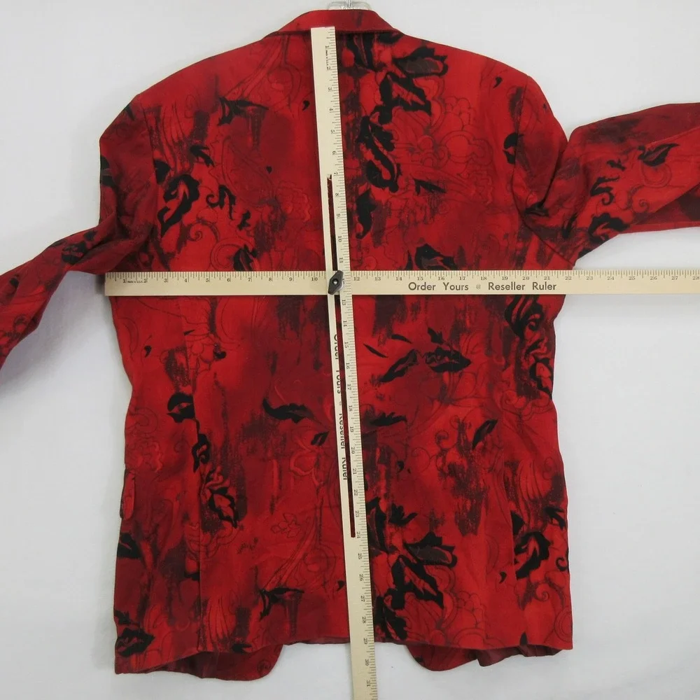 Lazetti Men Blazer Jacket Size M Red Black Abstract Floral Cotton 2-Button